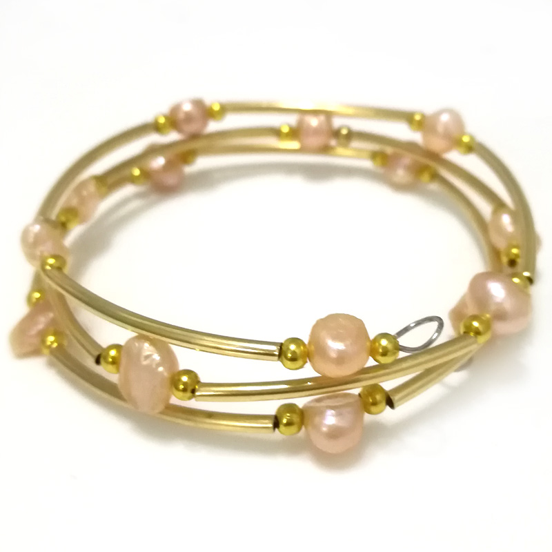 7.5-8 inches 8-9mm Natural Pink Baroque Pearl Women Gold Filled Bracelet