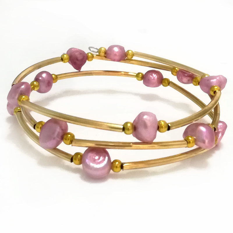 7.5-8 inches 8-9mm Hot Pink Natural Baroque Women Gold Filled Bracelet