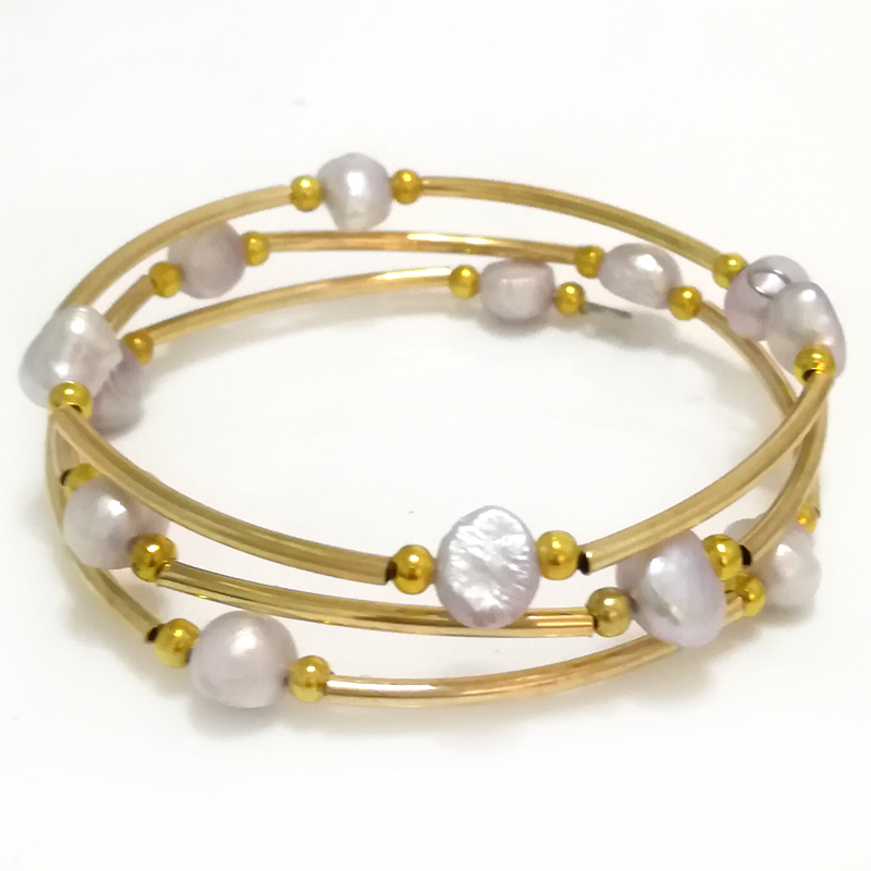 7.5-8 inches 8-9mm Lilac Natural Baroque Pearl Women Gold Filled Bracelet
