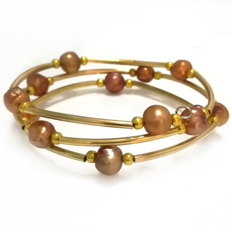 7.5-8 inches 8-9mm Brown Natural Baroque Pearl Women Gold Plated Bracelet