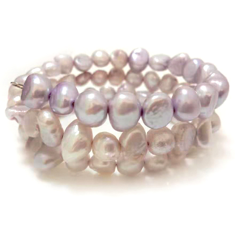 7.5-8mm 8-9mm Lilac Natural Nugget Pearl Memeory Wire Bracelet