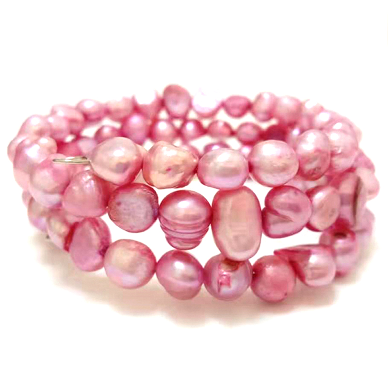 7.5-8mm 8-9mm Baby Pink Natural Nugget Pearl Memeory Wire Bracelet