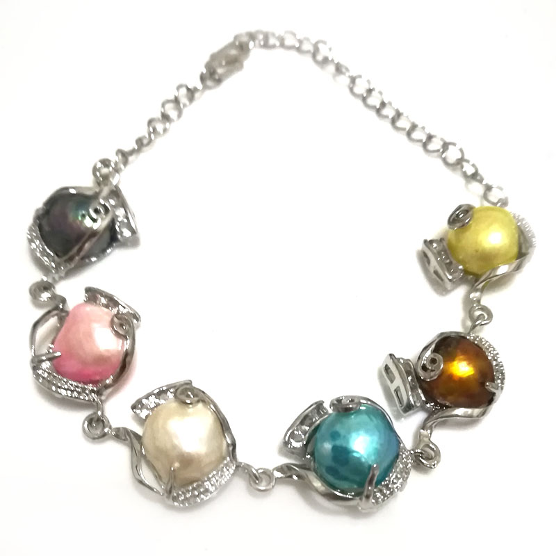 8 inches Silver Multicolor Natural Baroque Women Pearl Bracelet