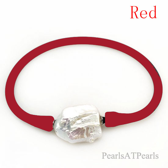 16-20mm One Natural Square Pearl Red Rubber Silicone Bracelet
