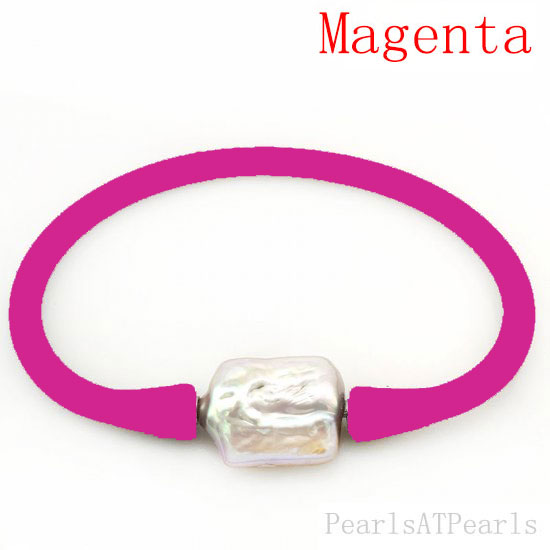 16-20mm One Natural Square Pearl Magenta Rubber Silicone Bracelet