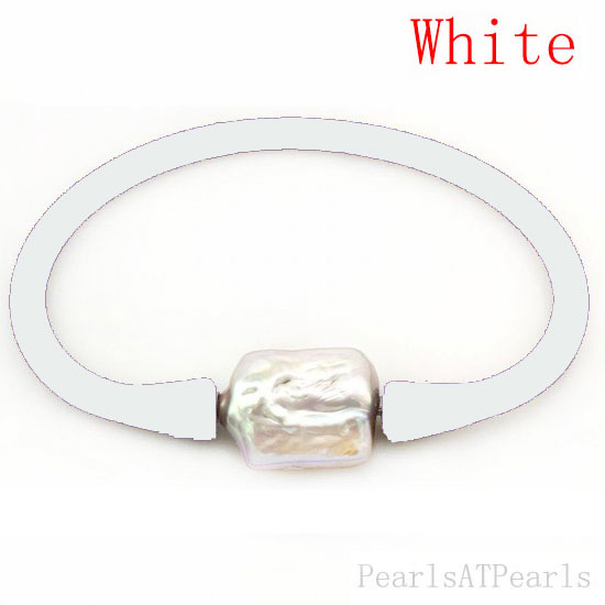 16-20mm One Natural Square Pearl White Rubber Silicone Bracelet