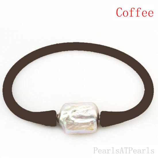 16-20mm One Natural Square Pearl Coffee Rubber Silicone Bracelet