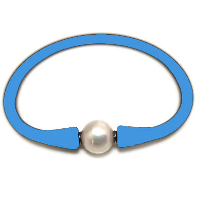 Wholesale 10-11mm One Natural Round Pearl Turquoise Rubber Silicone Bracelet