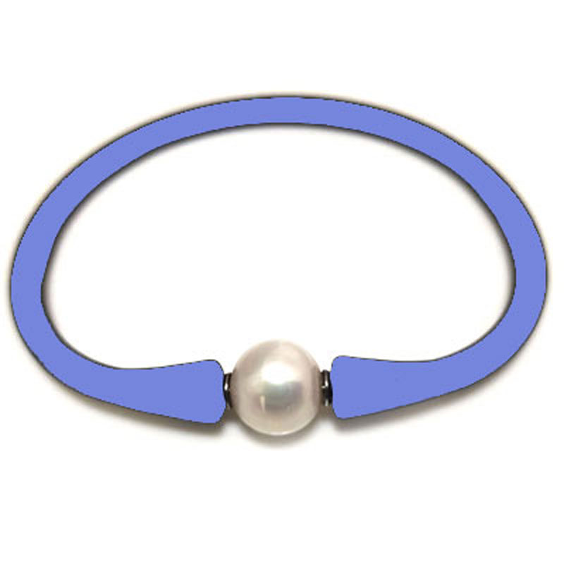 Wholesale 10-11mm One Natural Round Pearl Periwinkle Rubber Silicone Bracelet
