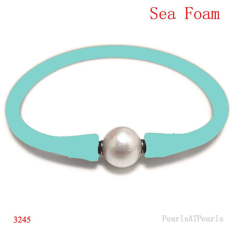 Wholesale 10-11mm One Natural Round Pearl Sea Foam Rubber Silicone Bracelet