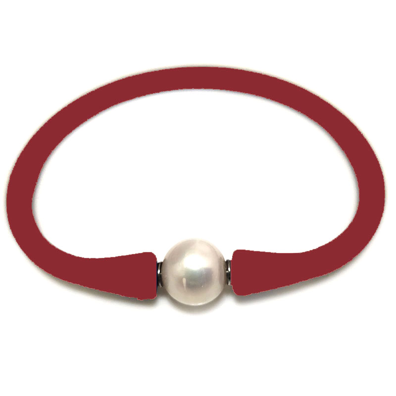 Wholesale 10-11mm One Natural Round Pearl Merlot Rubber Silicone Bracelet