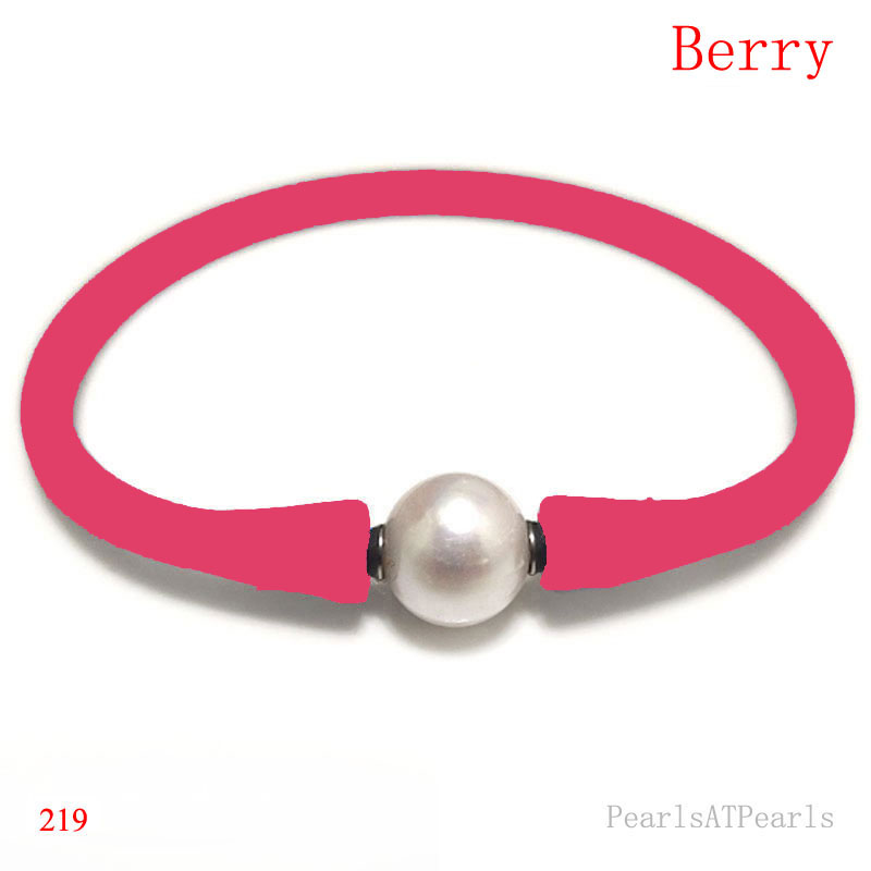 Wholesale 10-11mm One Natural Round Pearl Berry Rubber Silicone Bracelet