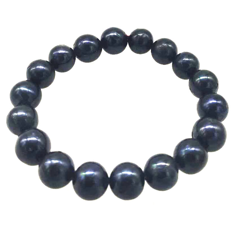 10-11mm Black Round Elastic Natural Pearl Bracelet