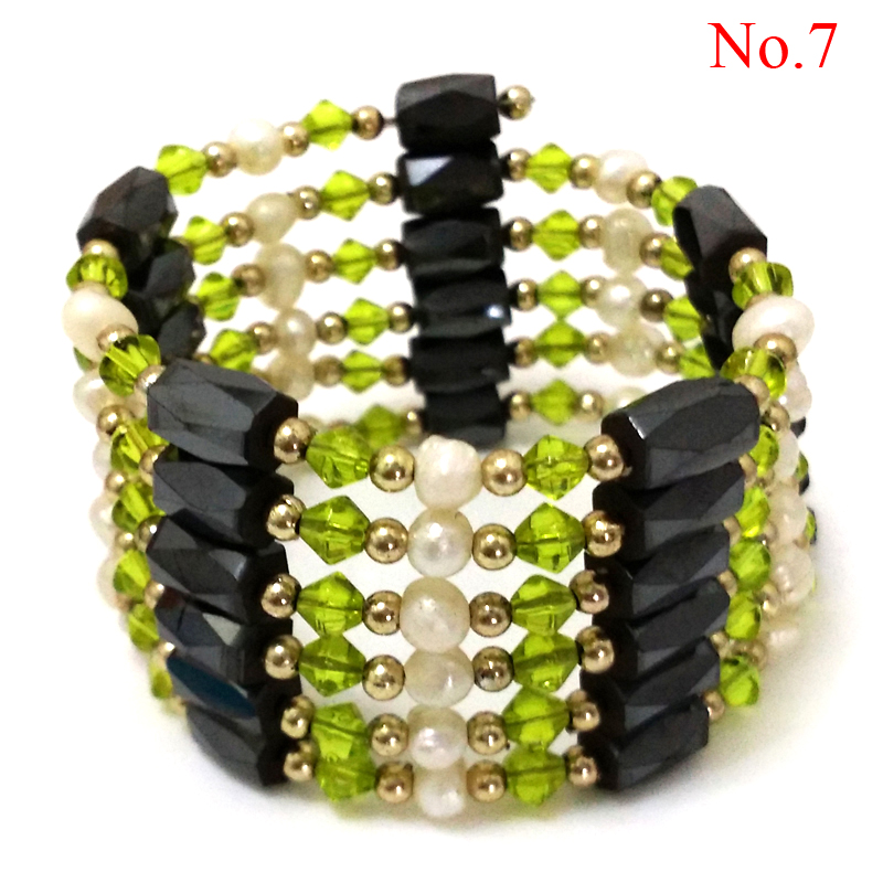36 inches Natural White Pearl & Facet Crystal Magnete Wrap Bracelet