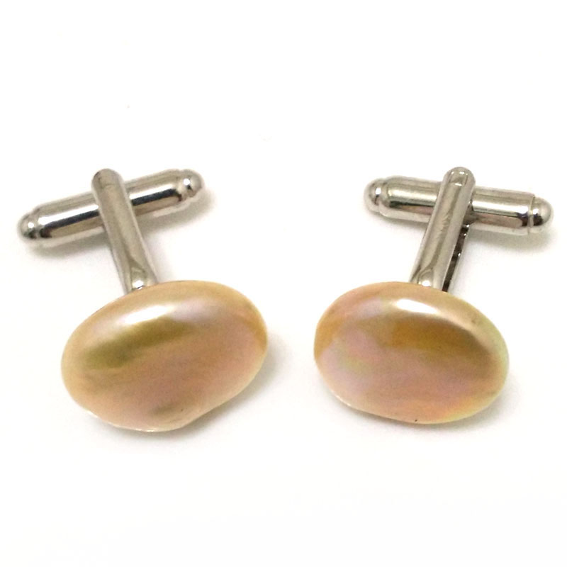 17x18mm Natural Pink 925 Sterling Silver Coin Pearl Cufflink