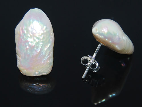 White Baroque Pearl Earring with 925 Sterling Silver Stud,Sold by Pair