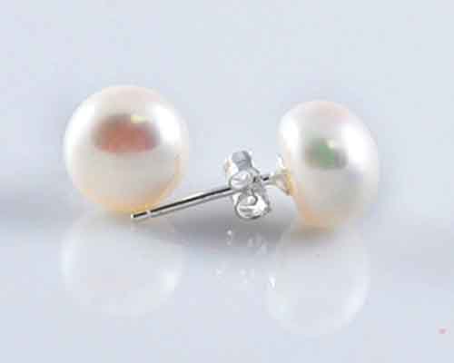 8-9mm Natural White Button Pearl Stud Earring,Sold by Pair