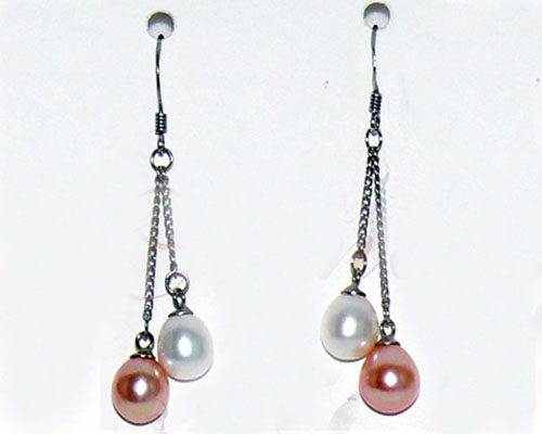 7-8mm Natural White&Pink Pearl Drop Earring with 925 Sterling Silver Hook,Sold by Pair