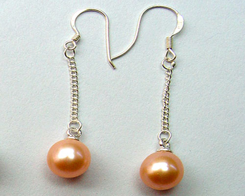 7-8mm Natural Pink Pearl Drop Earring with 925 Sterling Silver Hook,Sold by Pair
