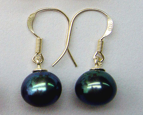 8-9mm Black Pearl Drop Earring with 925 Sterling Silver Hook,Sold by Pair