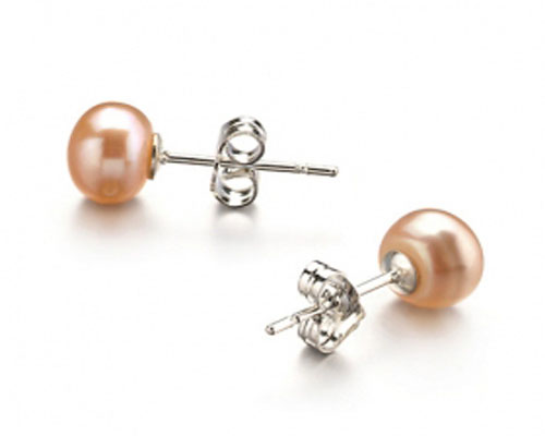 7-8mm Natural Pink Button Pearl Stud Earring,Sold by Pair