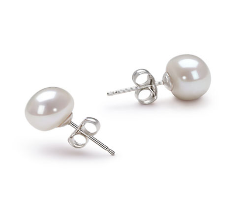7-8mm Natural White Button Pearl Stud Earring,Sold by Pair