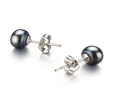 6-7mm Black Button Pearl Stud Earrings,Sold by Pair