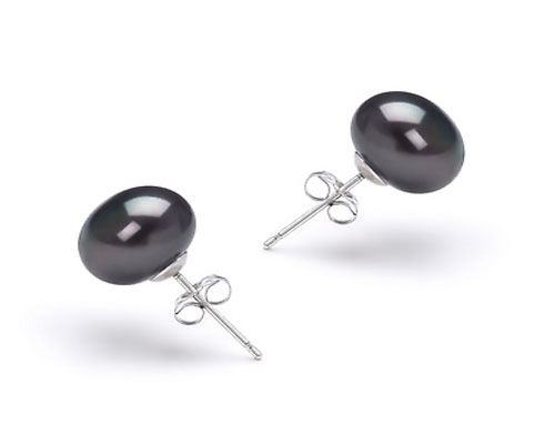 8-9mm Black Button Pearl Stud Earring,Sold by Pair