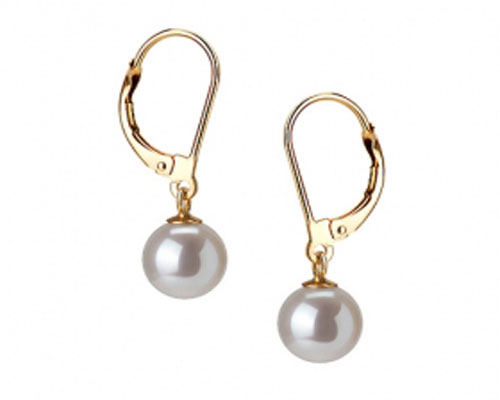 7-8mm Natural White Round Akoya Pearl Leverback Earring with Hook,Sold by Pair