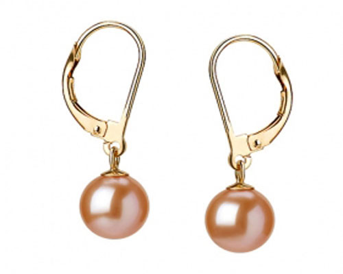 7-8mm Natural Pink Round Pearl Leverback Earring with Hook,Sold by Pair