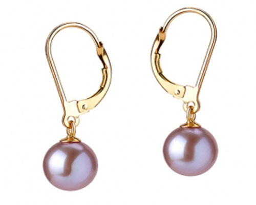 7-8mm Natural Lavender Round Pearl Leverback Earring with Hook,Sold by Pair