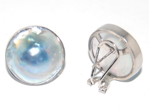 20mm Natural Gray Mabe Pearl Earring with Silver Clip