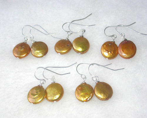 Wholesale 12-13mm Yellow Coin Pearl 925 Silver Hook Earring,Sold by Pair