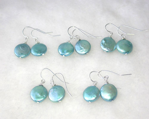 Wholesale 12-13mm Sky Blue Coin Pearl 925 Sterling Silver Hook Earring,Sold by Pair