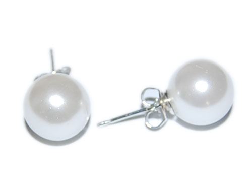 10mm White Shell Pearl Earring with 925 Sterling Silver Stud