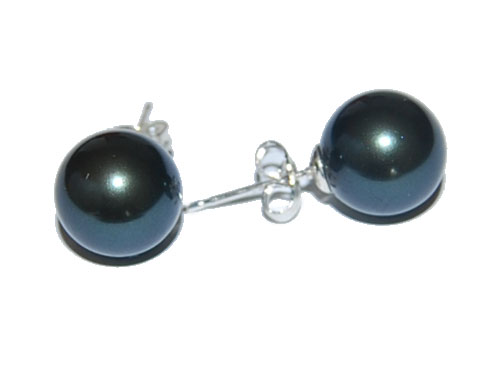 10mm Black Shell Pearl Earring with Sterling Silver Stud