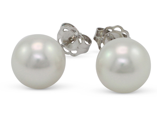 9-10mm AAA White Natural South Sea Pearl 14K Gold Stud Earring