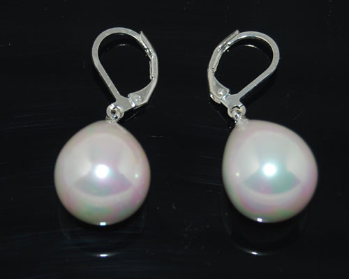 14-19mm White Raindrop Shell Pearl Earring with 925 Silver Hook