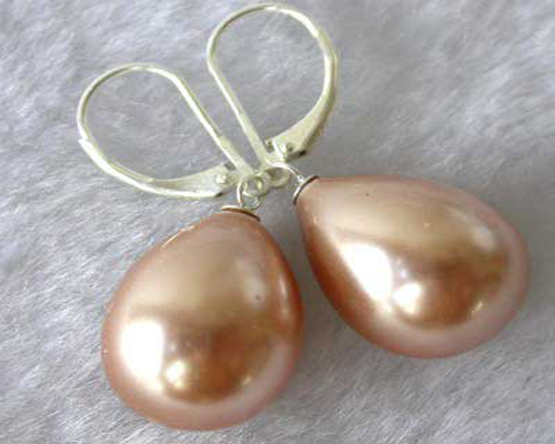 14-19mm Yellow Raindrop Shell Pearl Earring with 925 Silver Hook