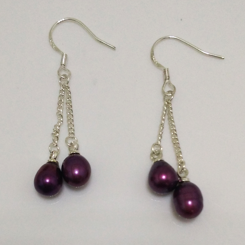 7-8mm Double Purple Pearl Earring with 925 Silver Hook