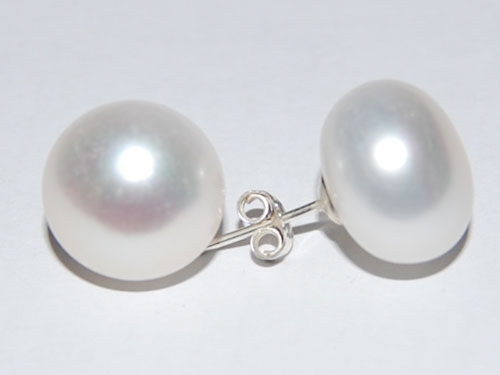 12-13mm White Flat Pearls Stud Earring,Sold by Pair