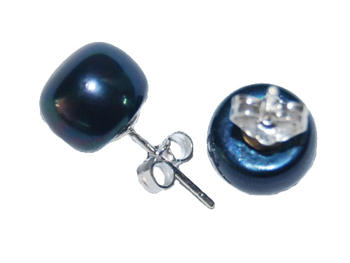 10-11mm Blue Button Pearl Earring,Sold by Pair