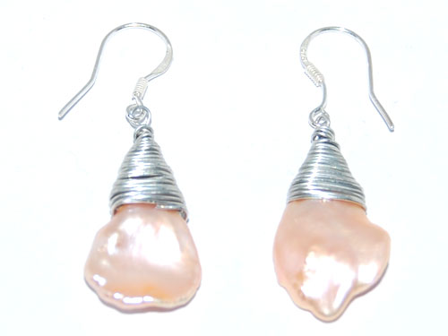4 inches Natural Pink Keshi Baroque Pearl Drop Earring with 925 Silver Hook