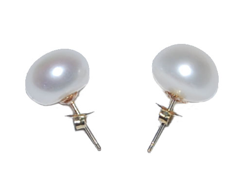 12-13mm AAA White Button Pearl 14K Gold Stud Earring,Sold by Pair