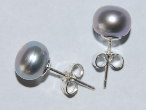 8-9mm Gray Button Pearl Stud Earring,Sold By Pair