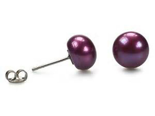 7-8mm Purple Button Pearl Stud Earring,Sold By Pair