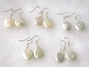 12-13mm White Coin Pearl with 925 Silver Hook