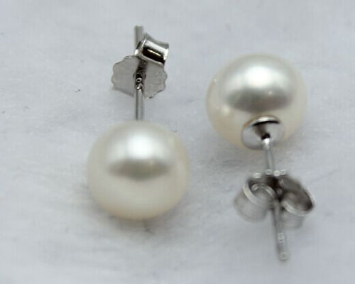 7-7.5mm AAA White Round Back Pearl Earring with 925 Silver Stud