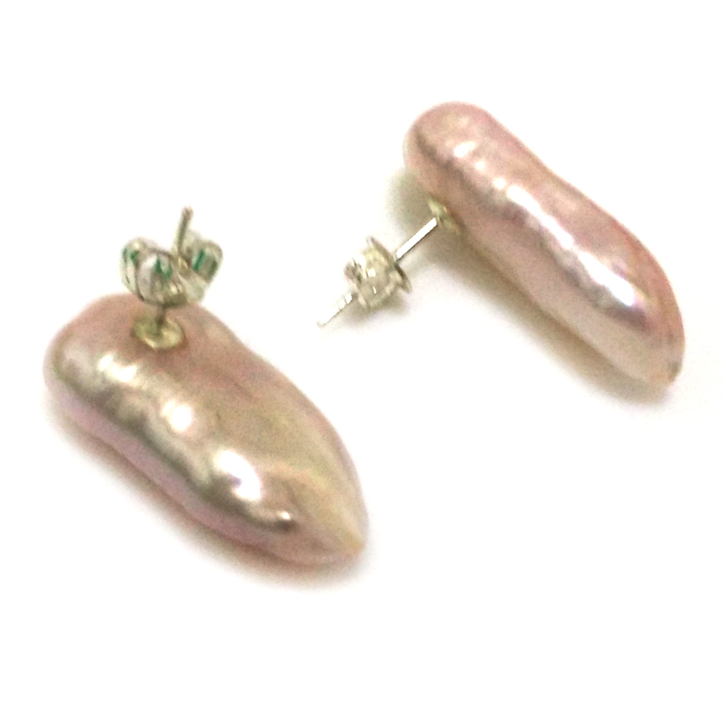 Natural Pink Baroque Pearl Earring with 925 Silver Stud