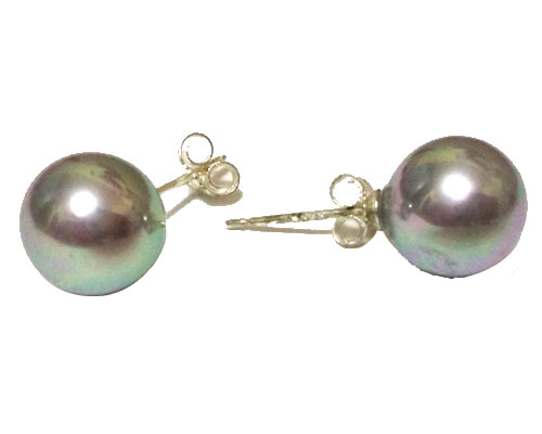 10mm Silver Gray Round Shell Pearl Earring with 925 Silver Stud